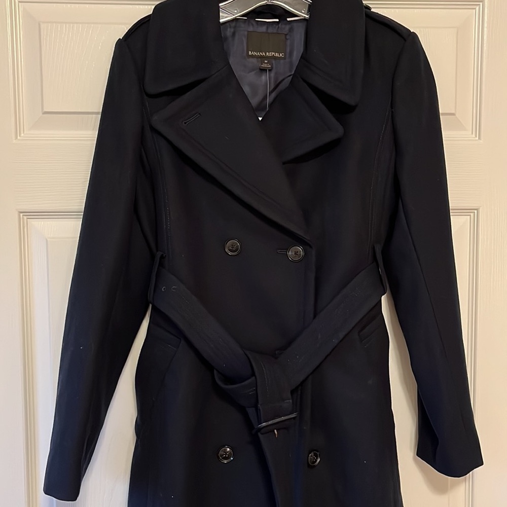 Banana Republic Navy Blue Double Breasted Wool Winter Coat Size M - Picture 2 of 12